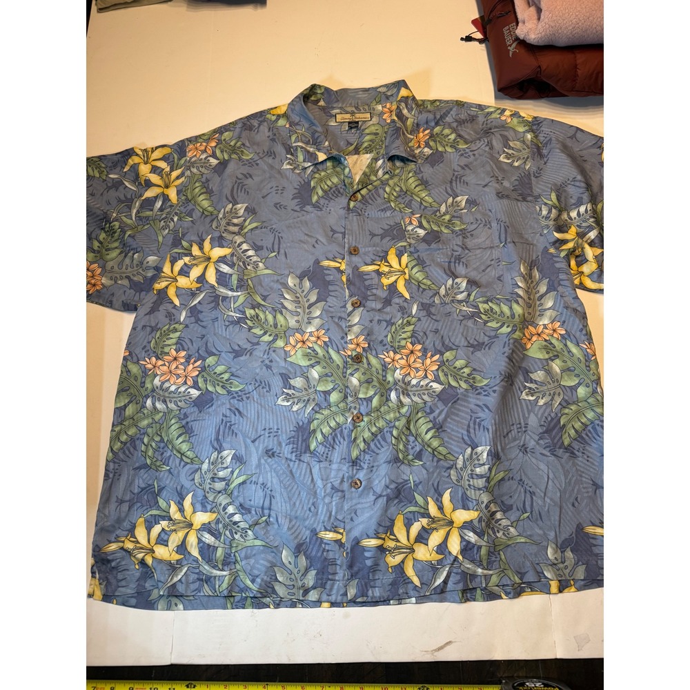 Tommy Bahama Mens XXL Blue Floral Silk Camp Shirt 31-T30094 Tropical Lily Print
